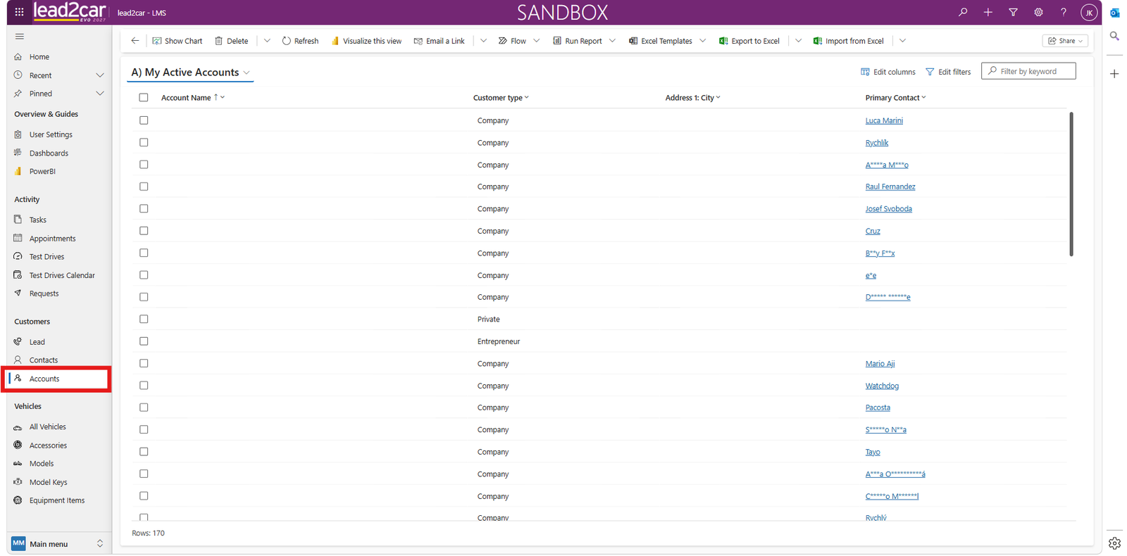 Accounts list