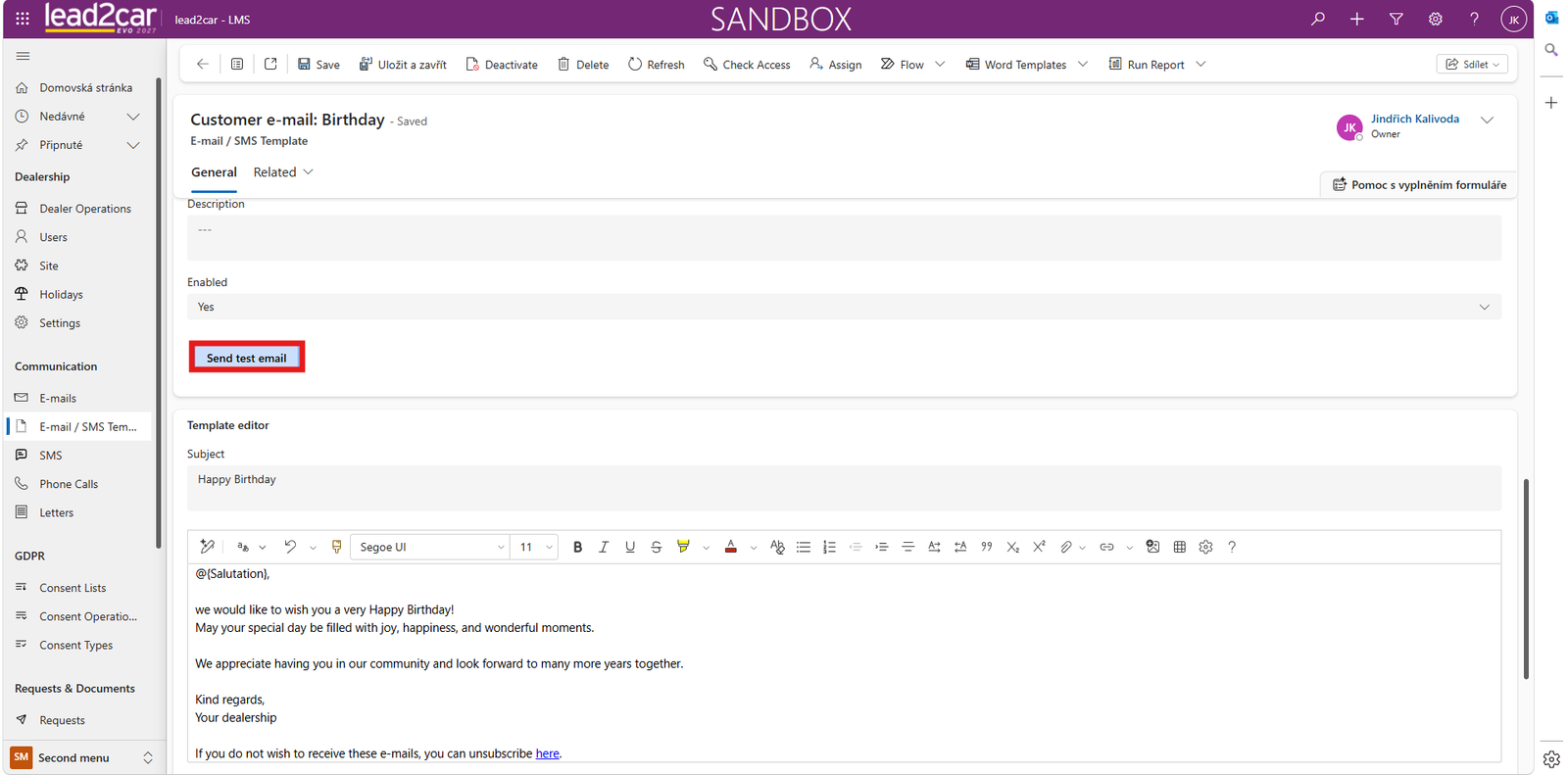 Sending a Test Email