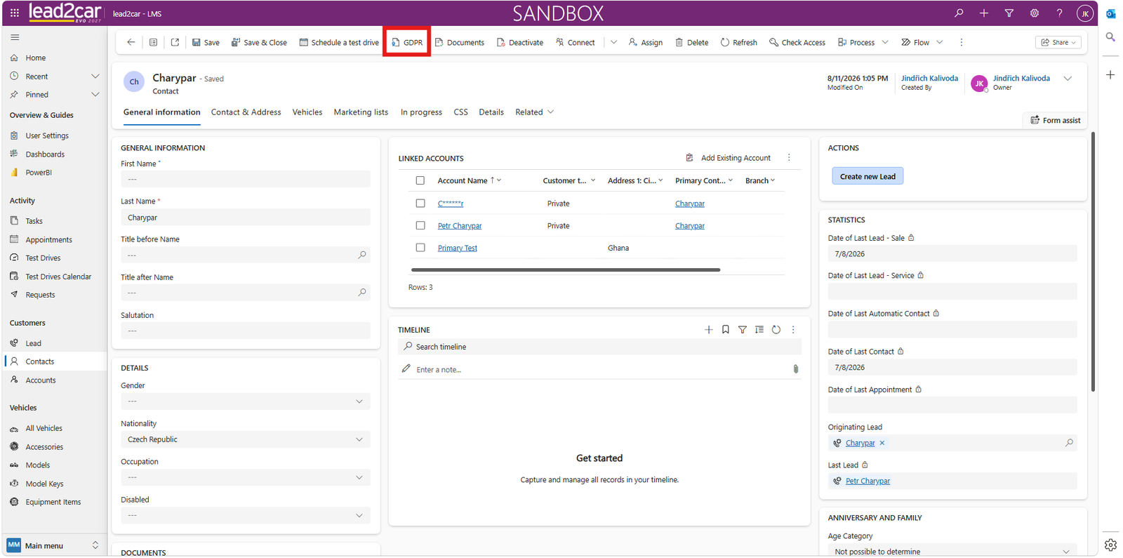 GDPR tab on contact