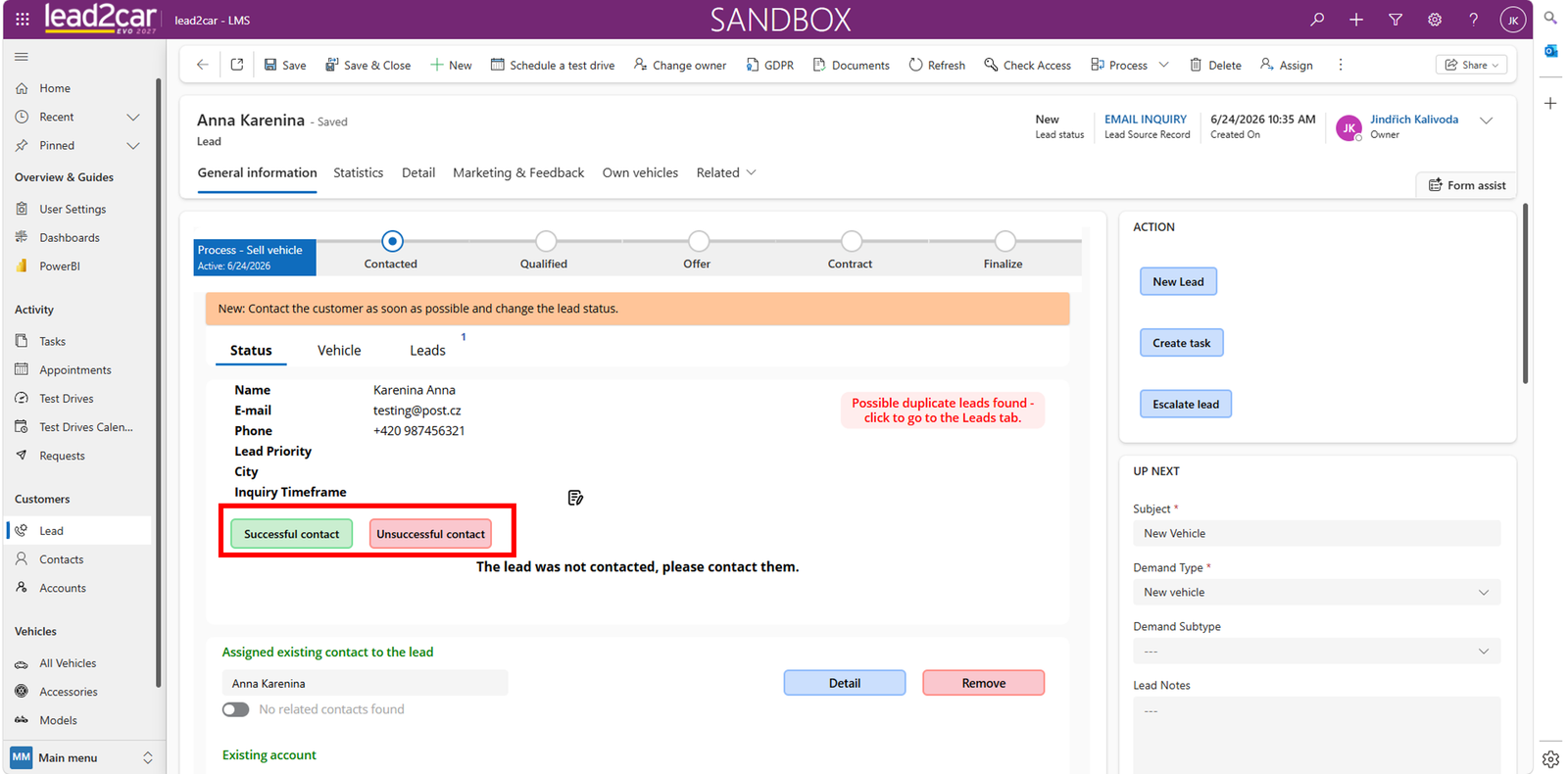 Contacting an LMS lead