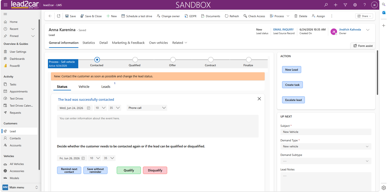 Next step decision for an LMS lead