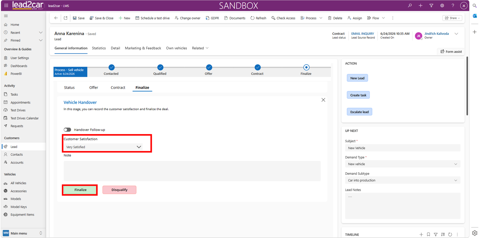 Finalizing an LMS lead