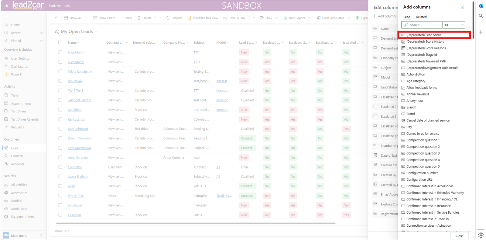 Selected custom view column