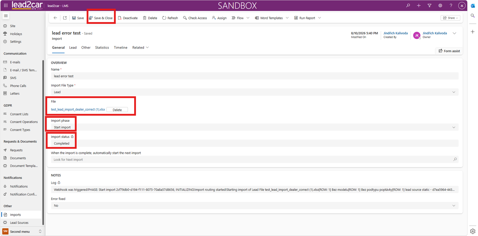 Import file upload