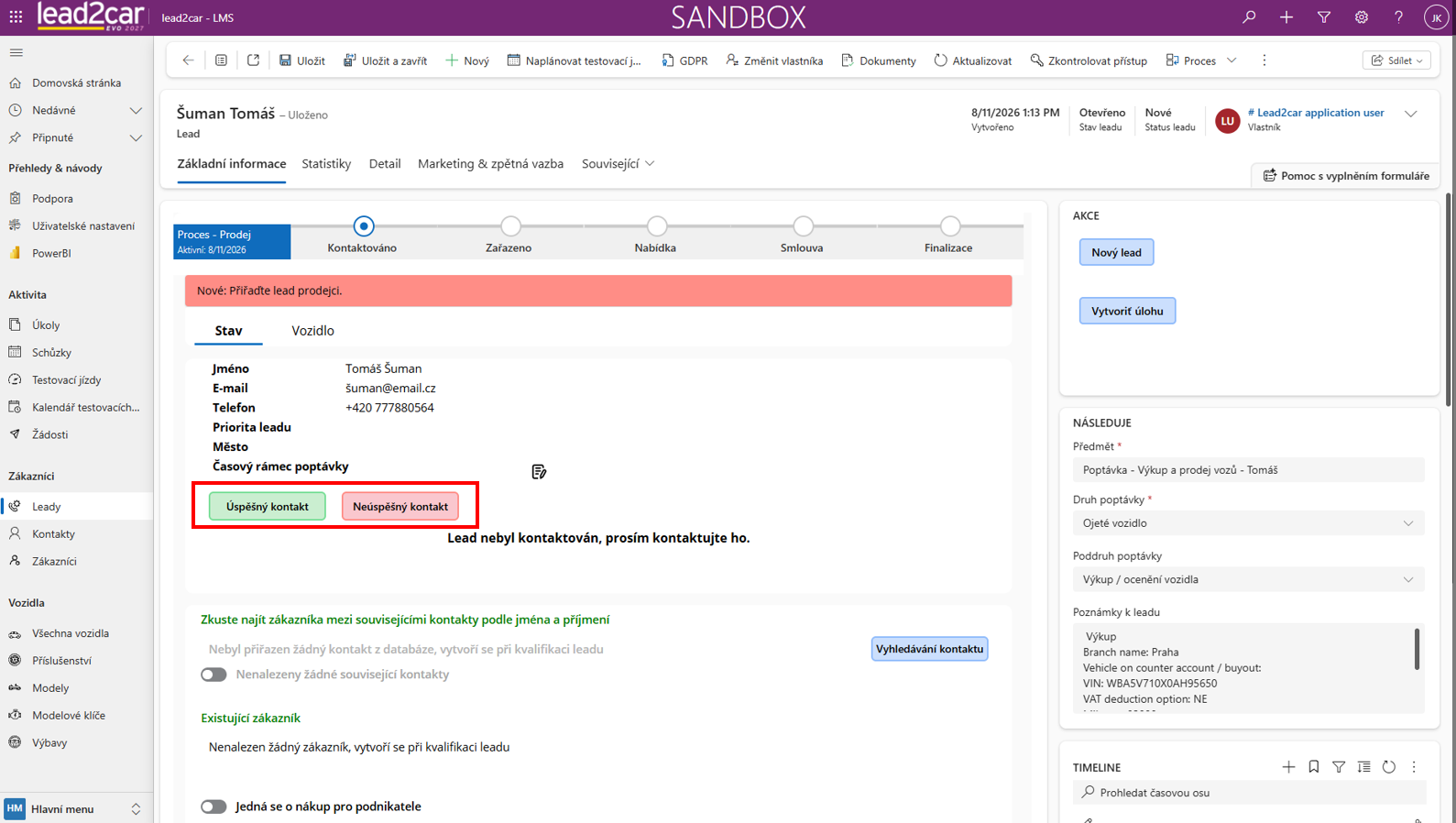 Kontaktování LMS leadu