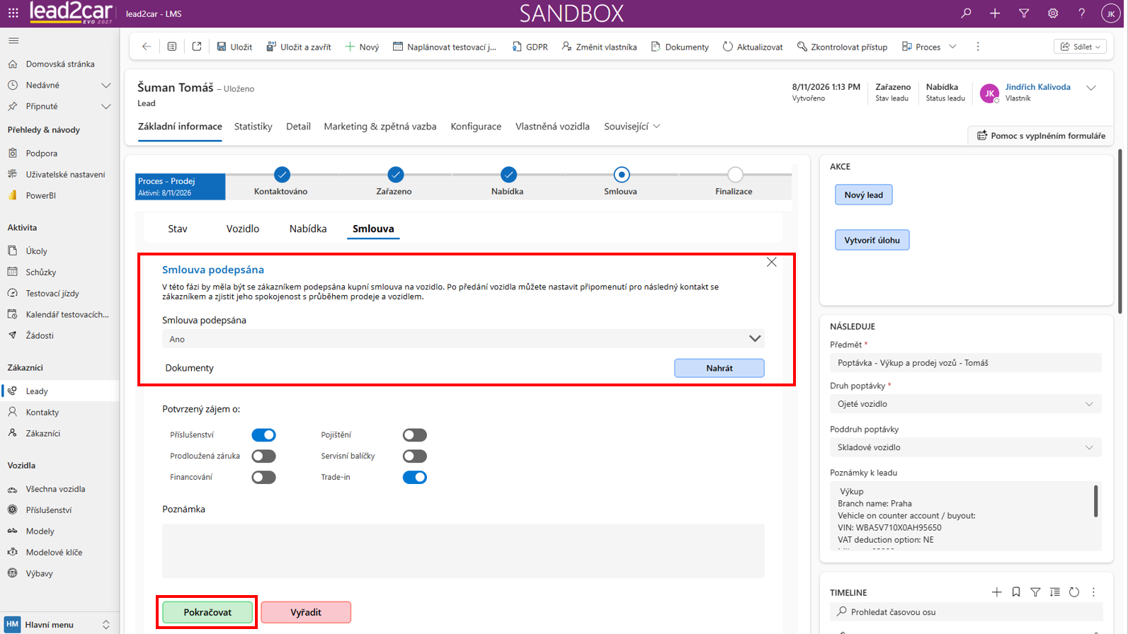 Fáze smlouvy LMS leadu
