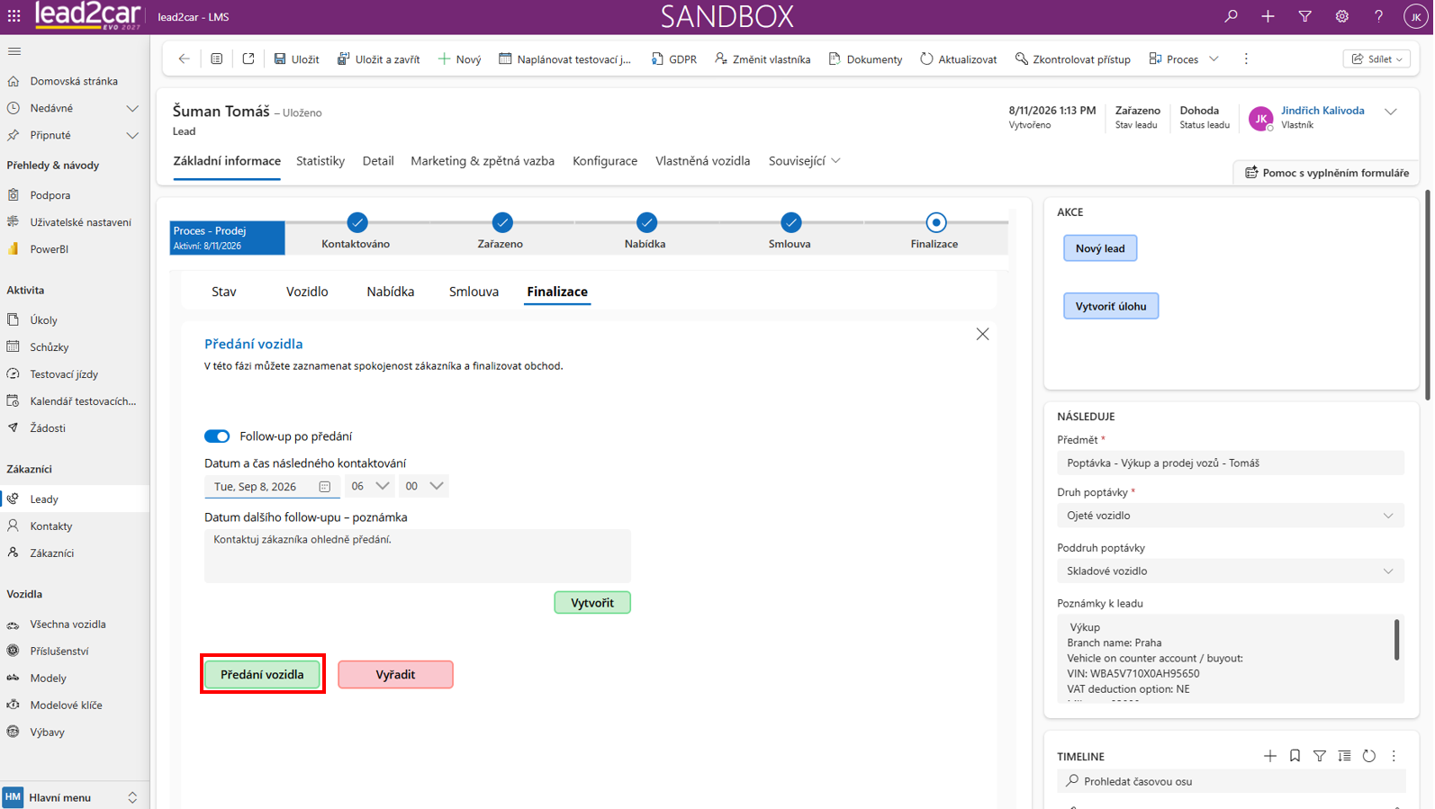 Předání vozidla u LMS leadu