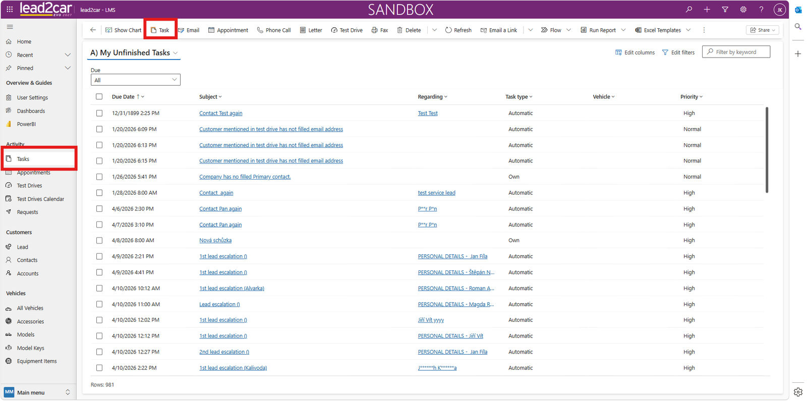 Tasks list