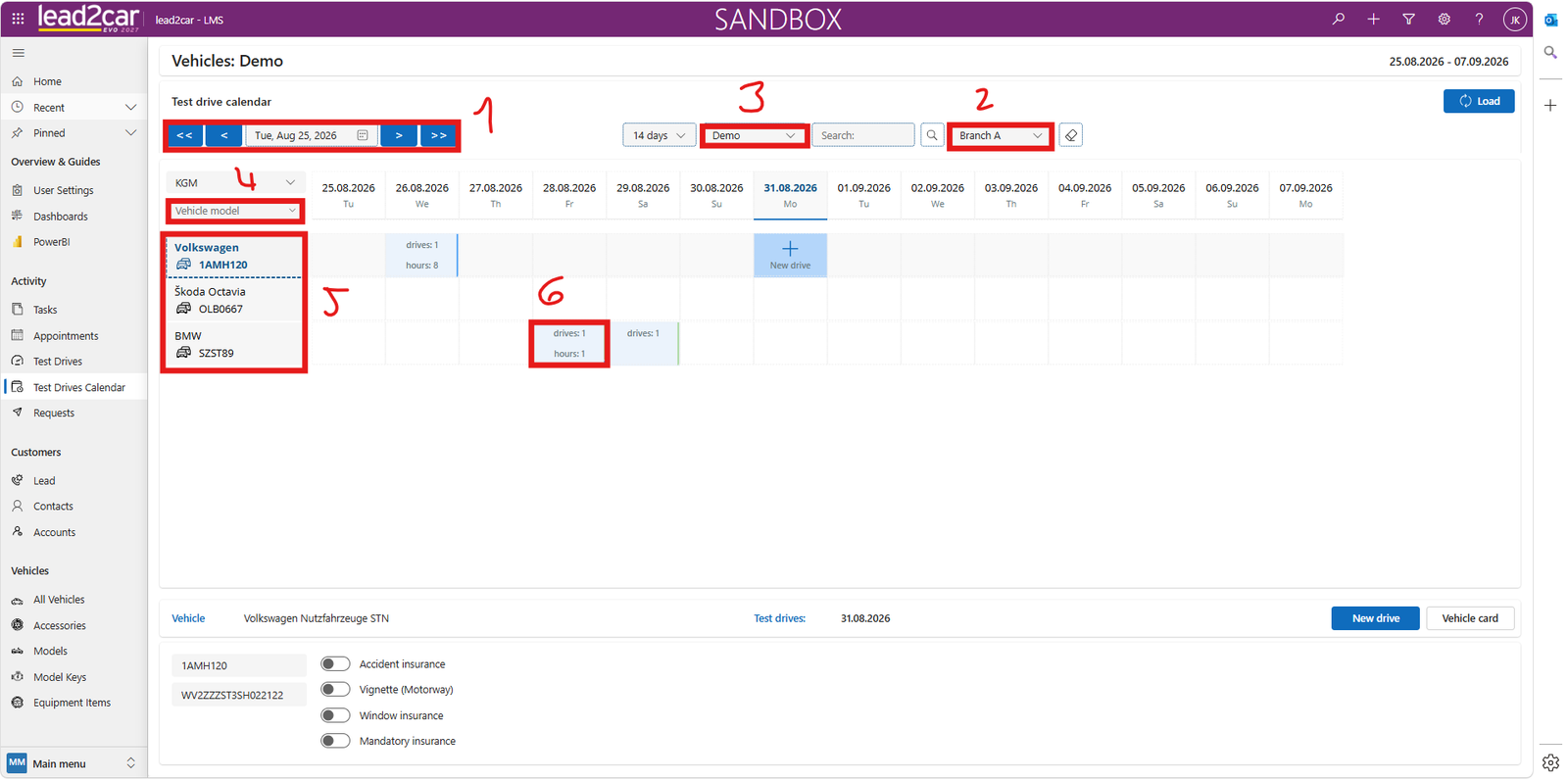Test drive calendar details