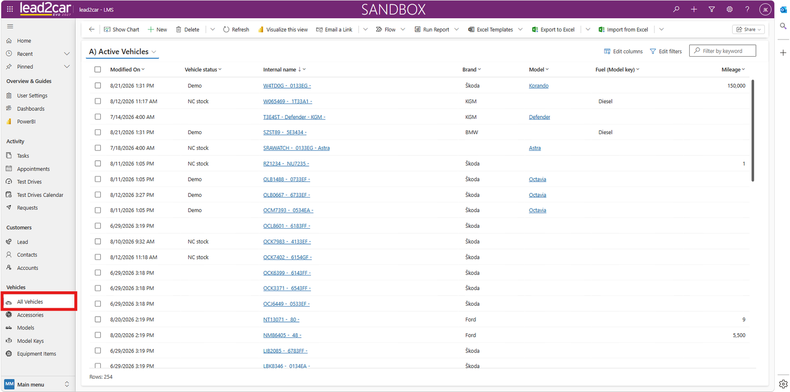 All Vehicles list